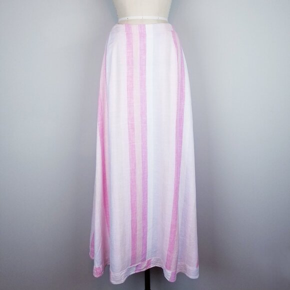 Splendid Pink Sunset Striped Linen A Line Maxi Skirt Ladies Size Medium - Picture 1 of 9